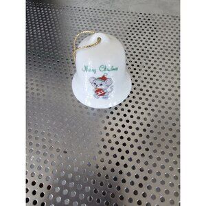 Russ Porcelain Christmas Bell Ornament Merry Christmas Mouse 2" Vintage